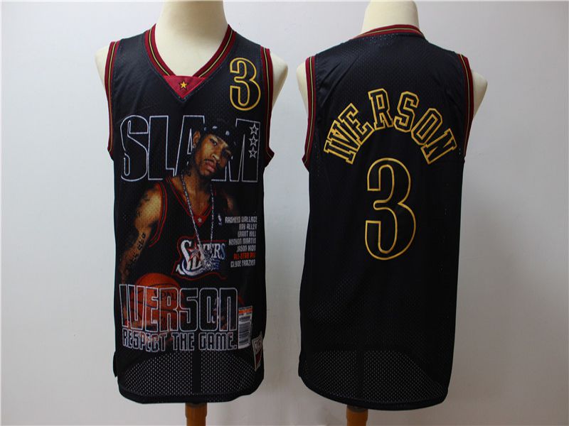 Men Philadelphia 76ers #3 Iverson Black Throwback Game NBA Jerseys